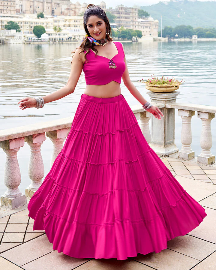 Womenline Elegant Pink Color Pure Rayon Navratri Lehenga Choli