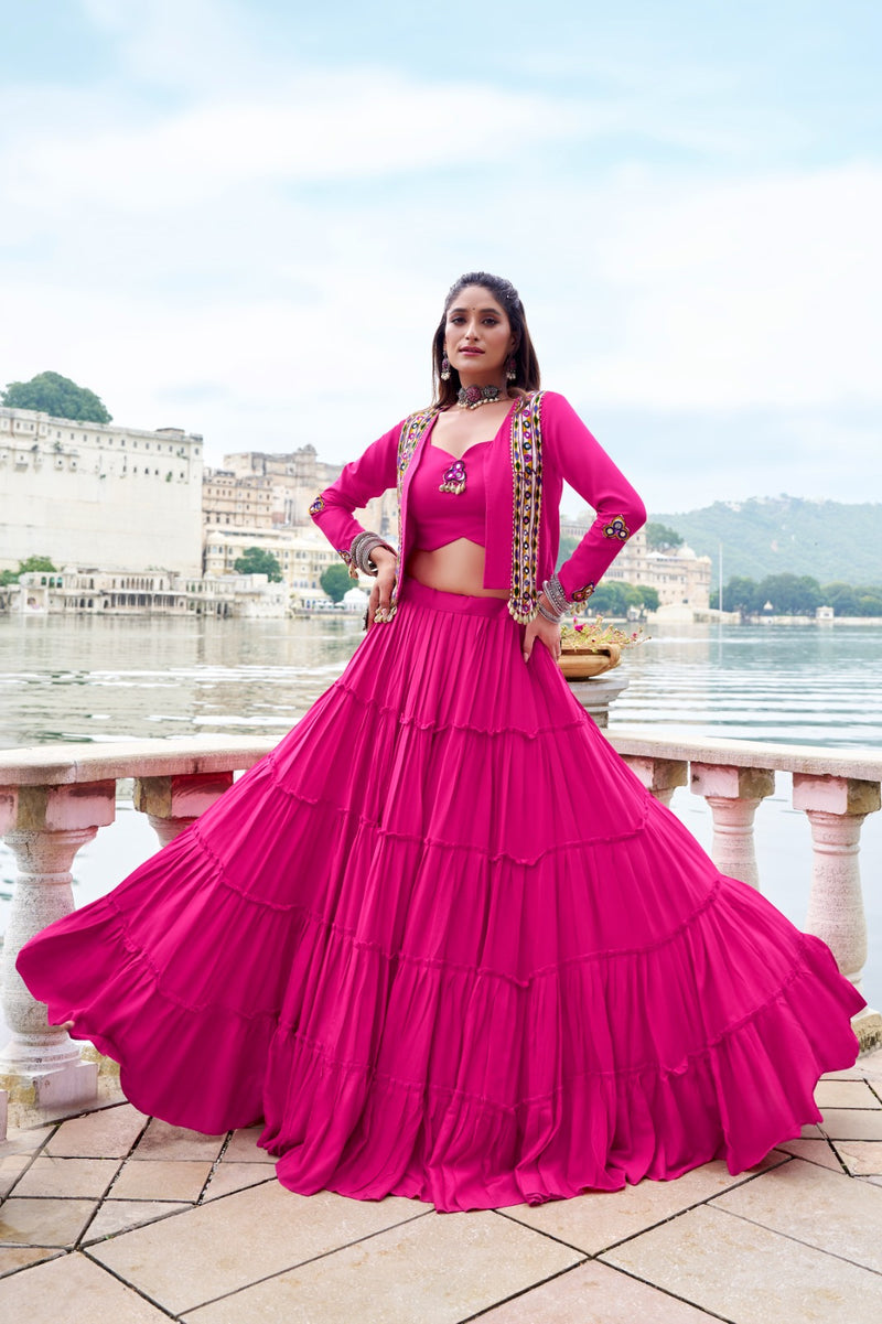 Womenline Elegant Pink Color Pure Rayon Navratri Lehenga Choli