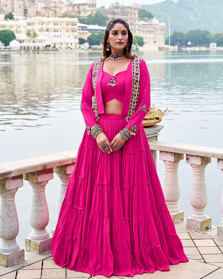Womenline Elegant Pink Color Pure Rayon Navratri Lehenga Choli