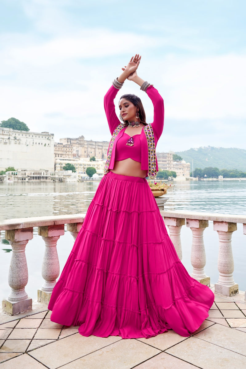 Womenline Elegant Pink Color Pure Rayon Navratri Lehenga Choli