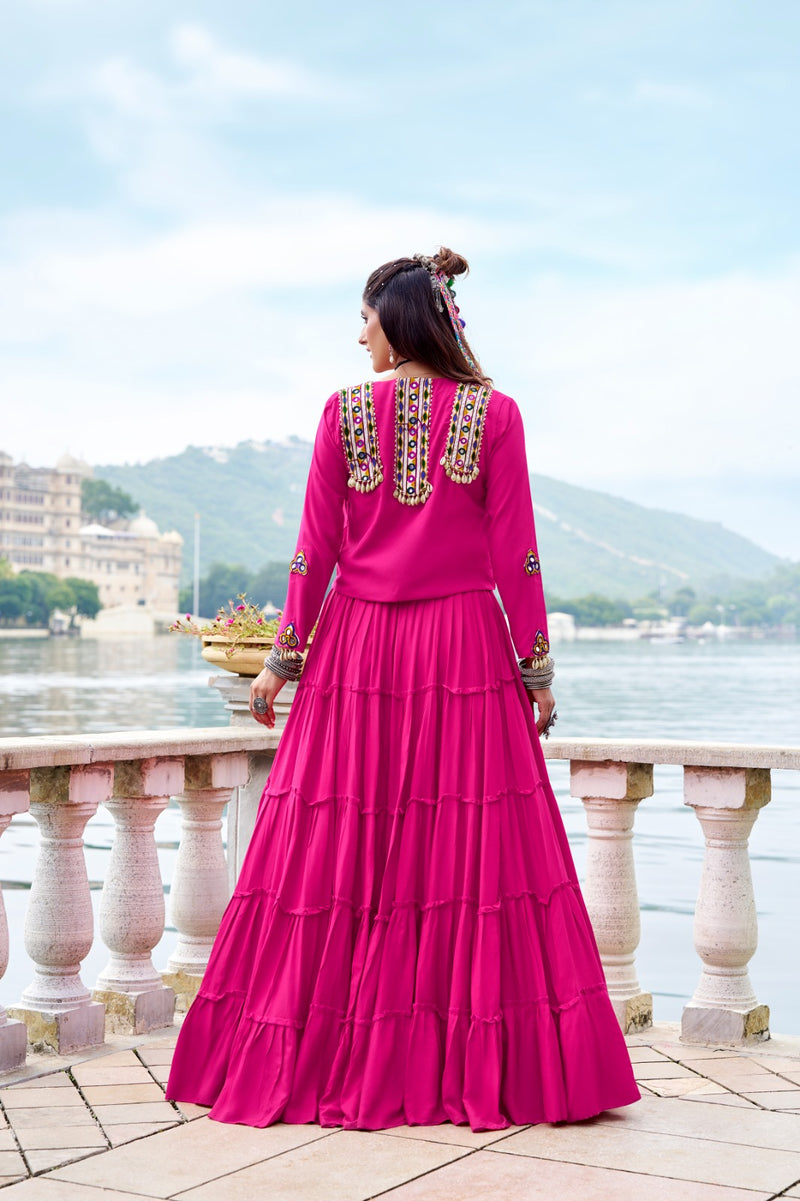Womenline Elegant Pink Color Pure Rayon Navratri Lehenga Choli