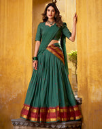 Womenline Elegant Teal Green Pure Chanderi Half Saree With Zari Weaving