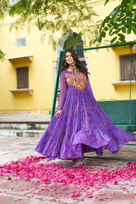 Womenline Festive Purple Ethnic Gown With Colorful Mirror Work
