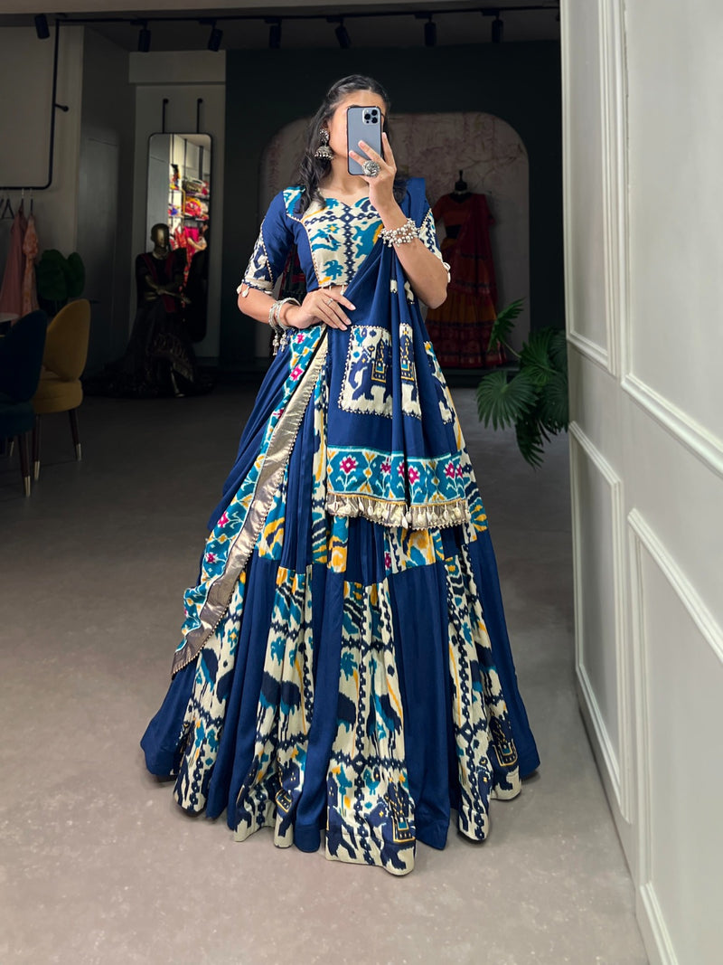 Womenline Firozi Color Rayon Navratri Lehenga Choli