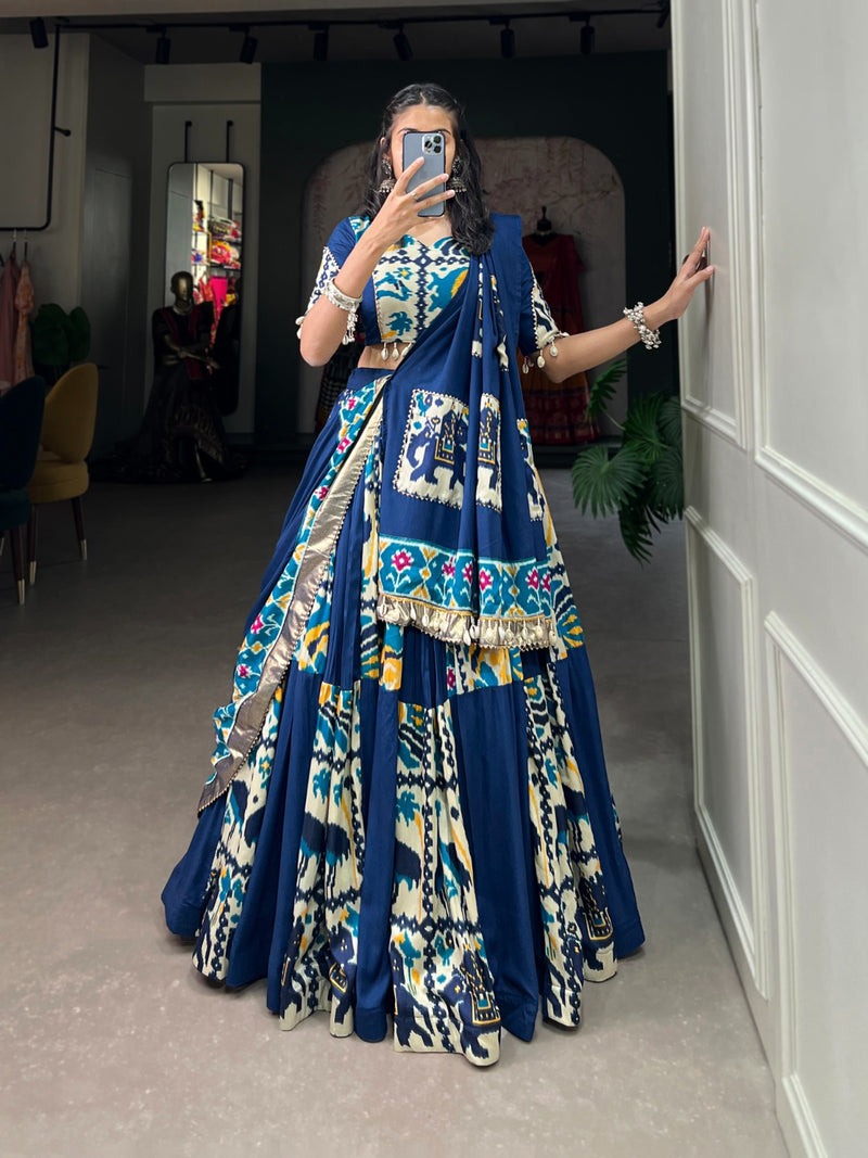 Womenline Firozi Color Rayon Navratri Lehenga Choli