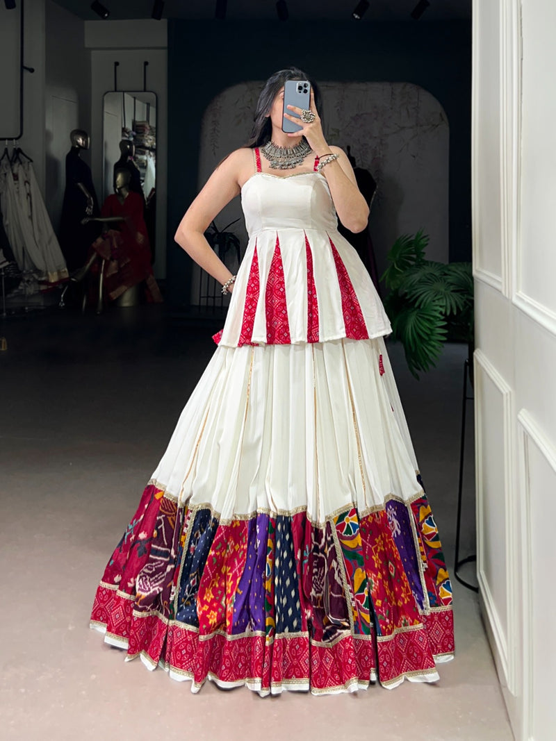 Womenline Graceful White Navratri Lehenga Choli With Traditional Prints
