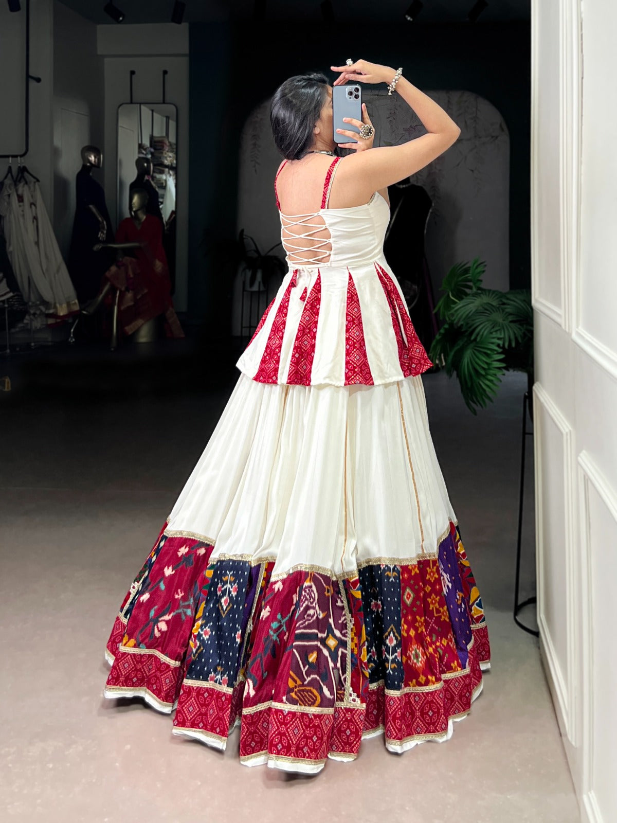 Womenline Graceful White Navratri Lehenga Choli With Traditional Prints