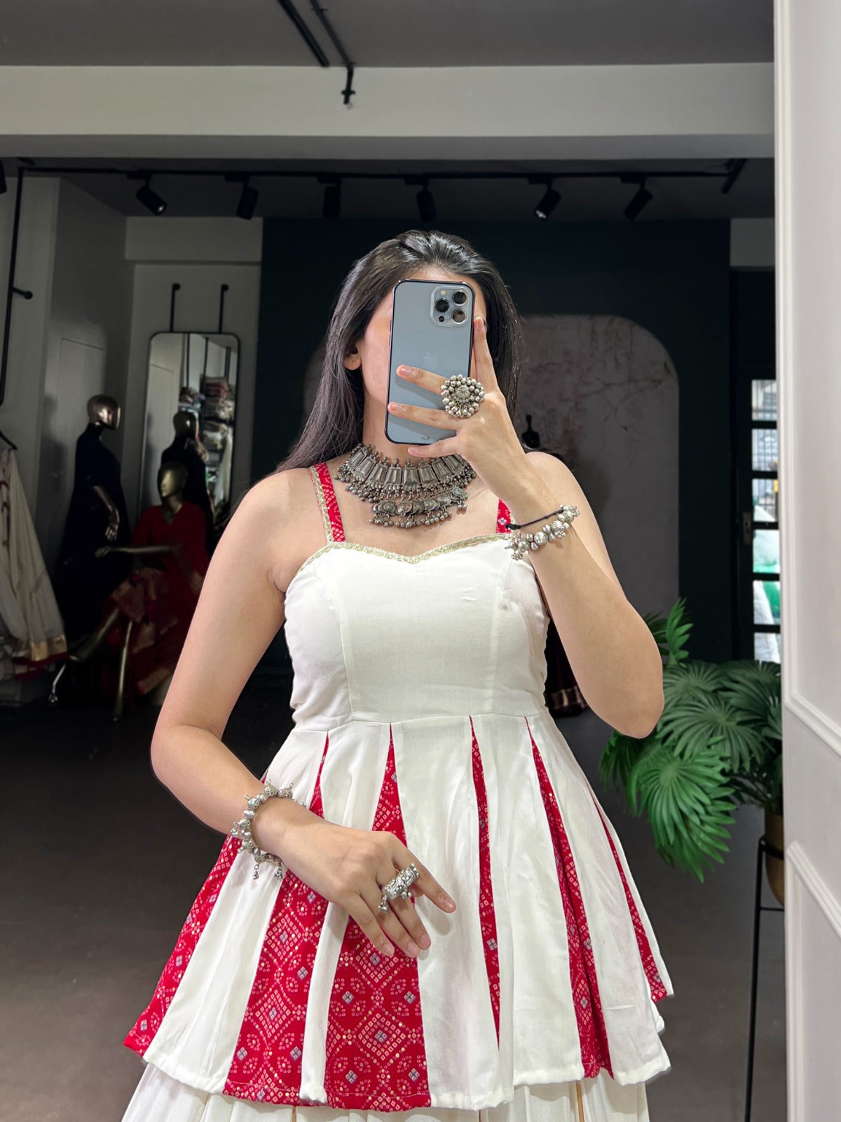 Womenline Graceful White Navratri Lehenga Choli With Traditional Prints