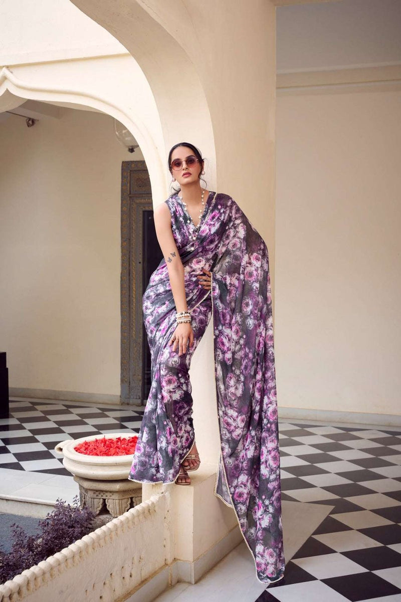 Womenline Gray Color best saree