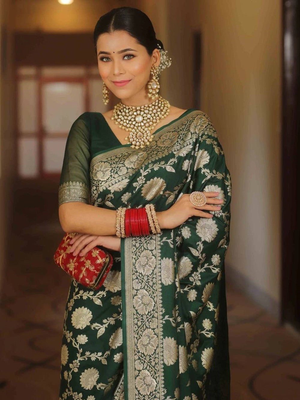 Womenline Green Banarasi saree