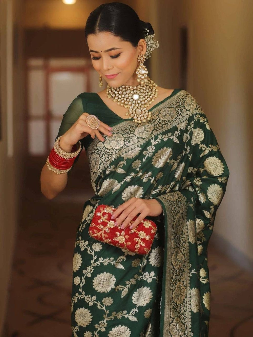 Womenline Green Banarasi saree