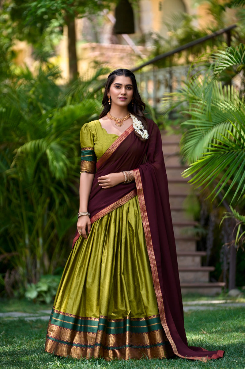 Womenline Green Color Cotton Lehenga Choli