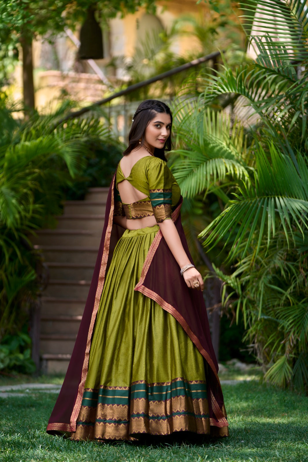 Womenline Green Color Cotton Lehenga Choli