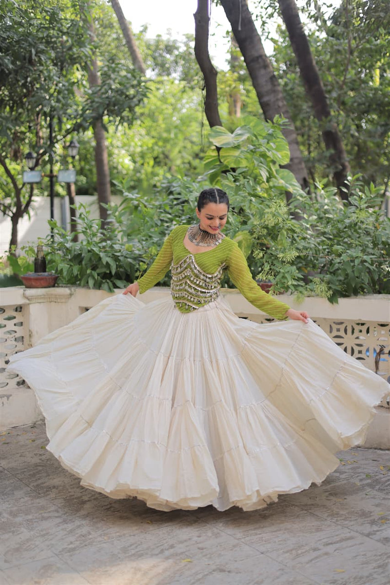 Womenline Green Color Kora Cotton Navratri Lehenga Choli