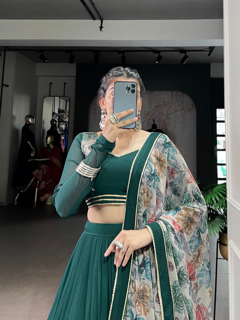 Womenline Green Color Marble Navratri Lehenga Choli