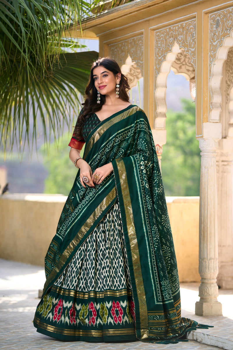 Womenline Green Color Tasar Silk Lehenga Choli