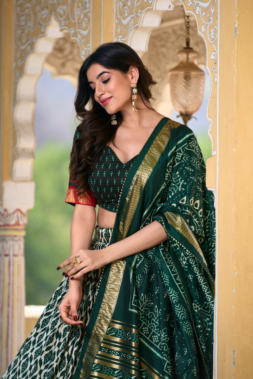 Womenline Green Color Tasar Silk Lehenga Choli