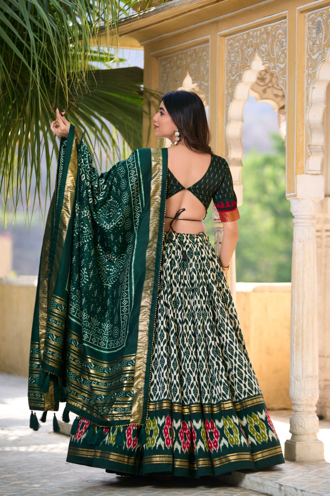 Womenline Green Color Tasar Silk Lehenga Choli