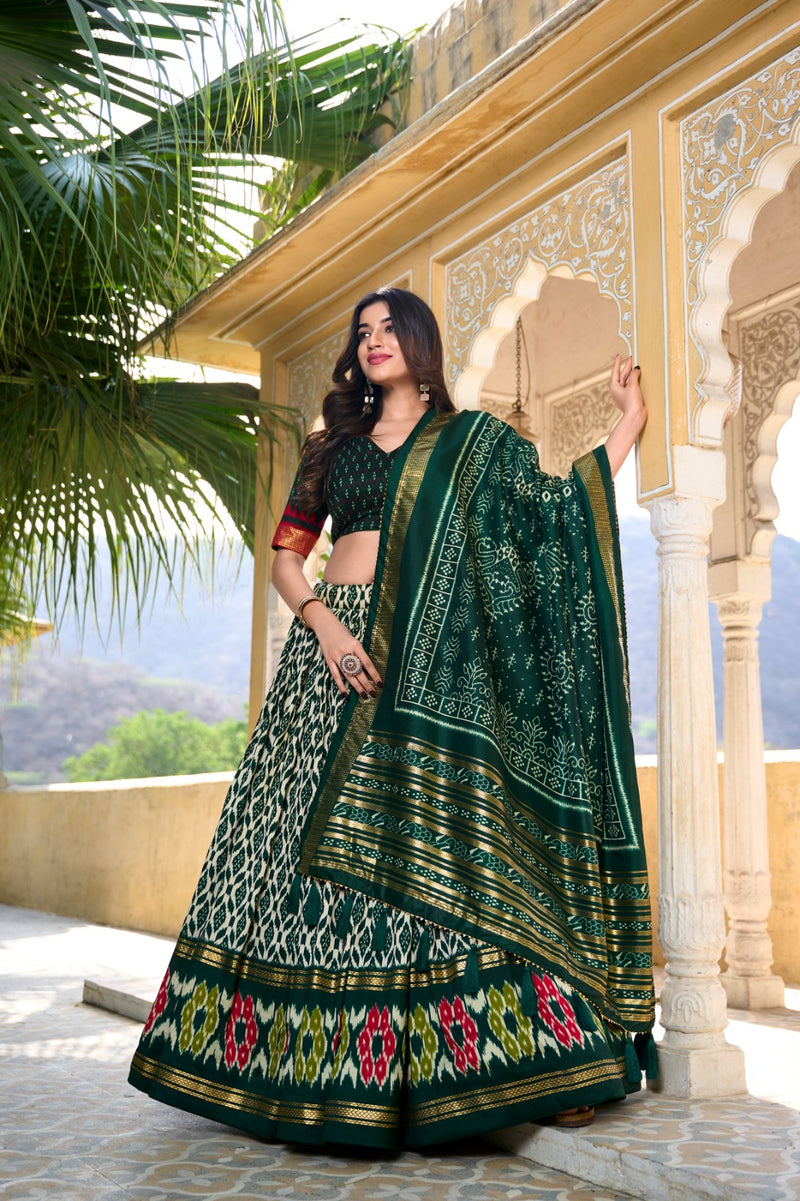 Womenline Green Color Tasar Silk Lehenga Choli