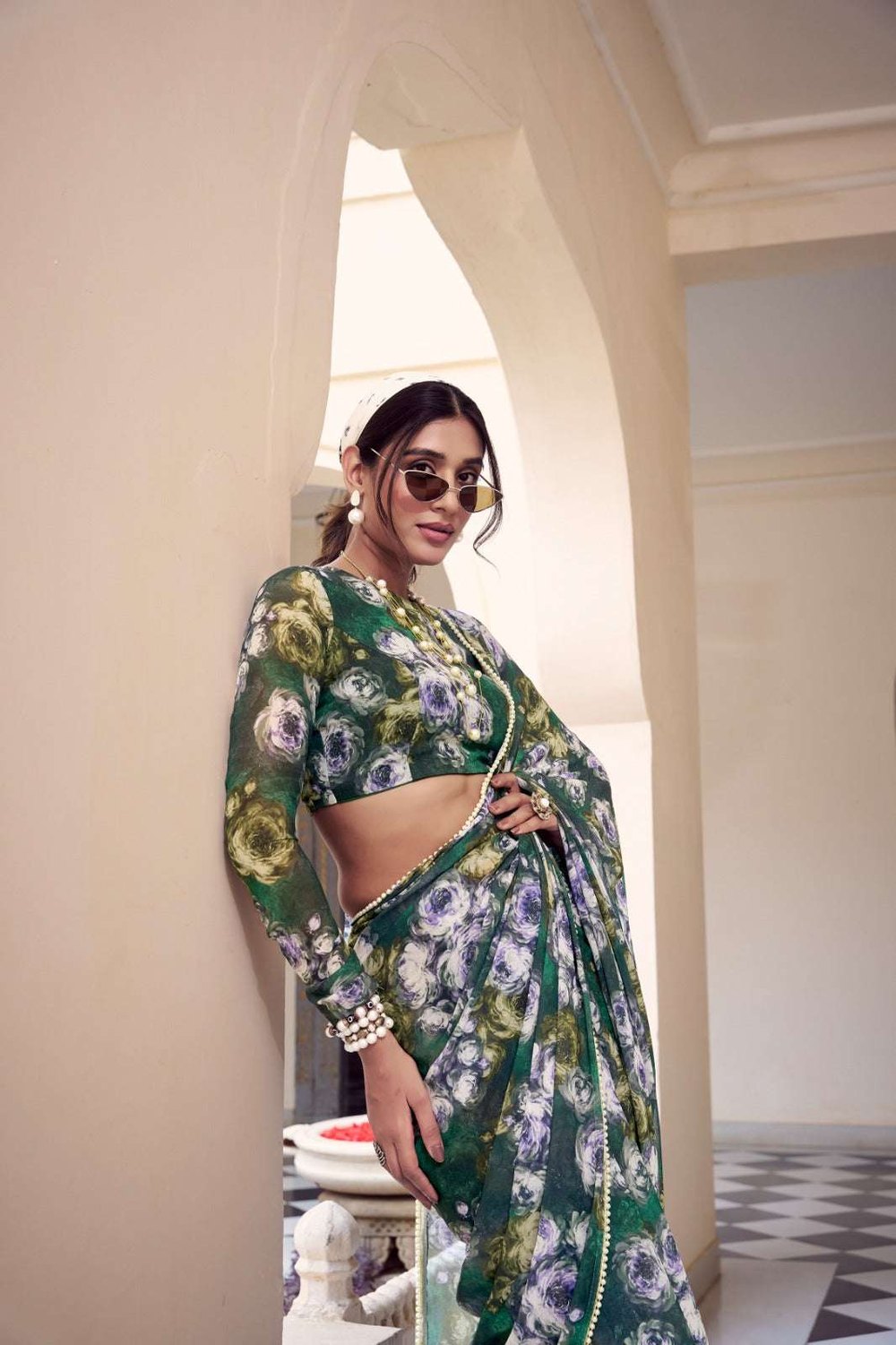 Womenline Green Color Weightless Marble Printed Saree