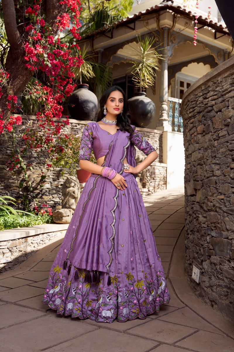 Womenline Lavender Color Bridesmaid Glow Lehenga Choli