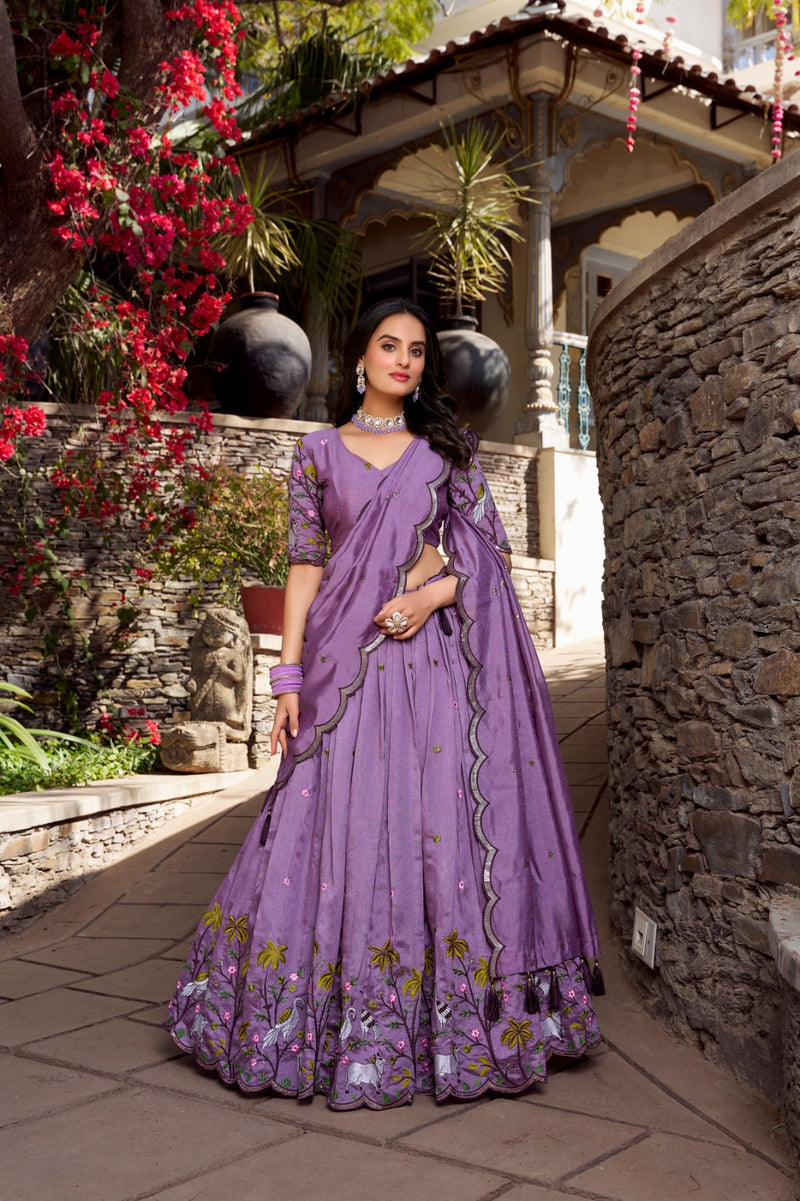 Womenline Lavender Color Bridesmaid Glow Lehenga Choli