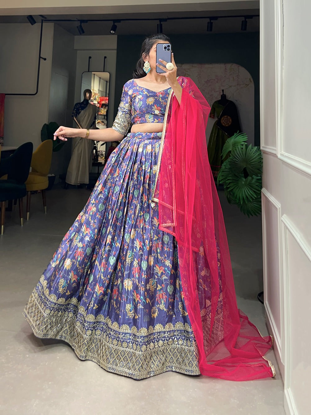 Womenline Lavender Color Chinon Lehenga Choli