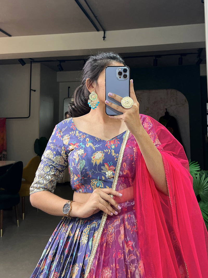 Womenline Lavender Color Chinon Lehenga Choli