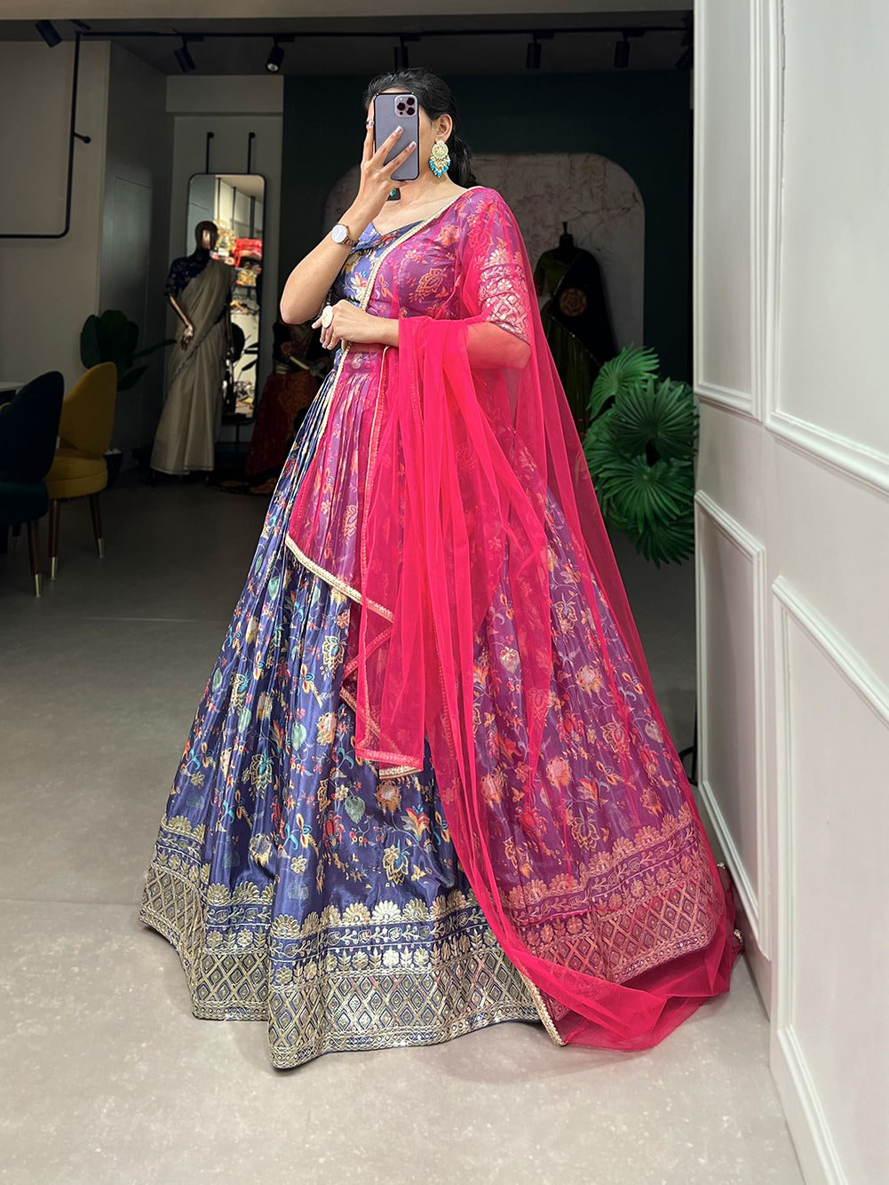 Womenline Lavender Color Chinon Lehenga Choli