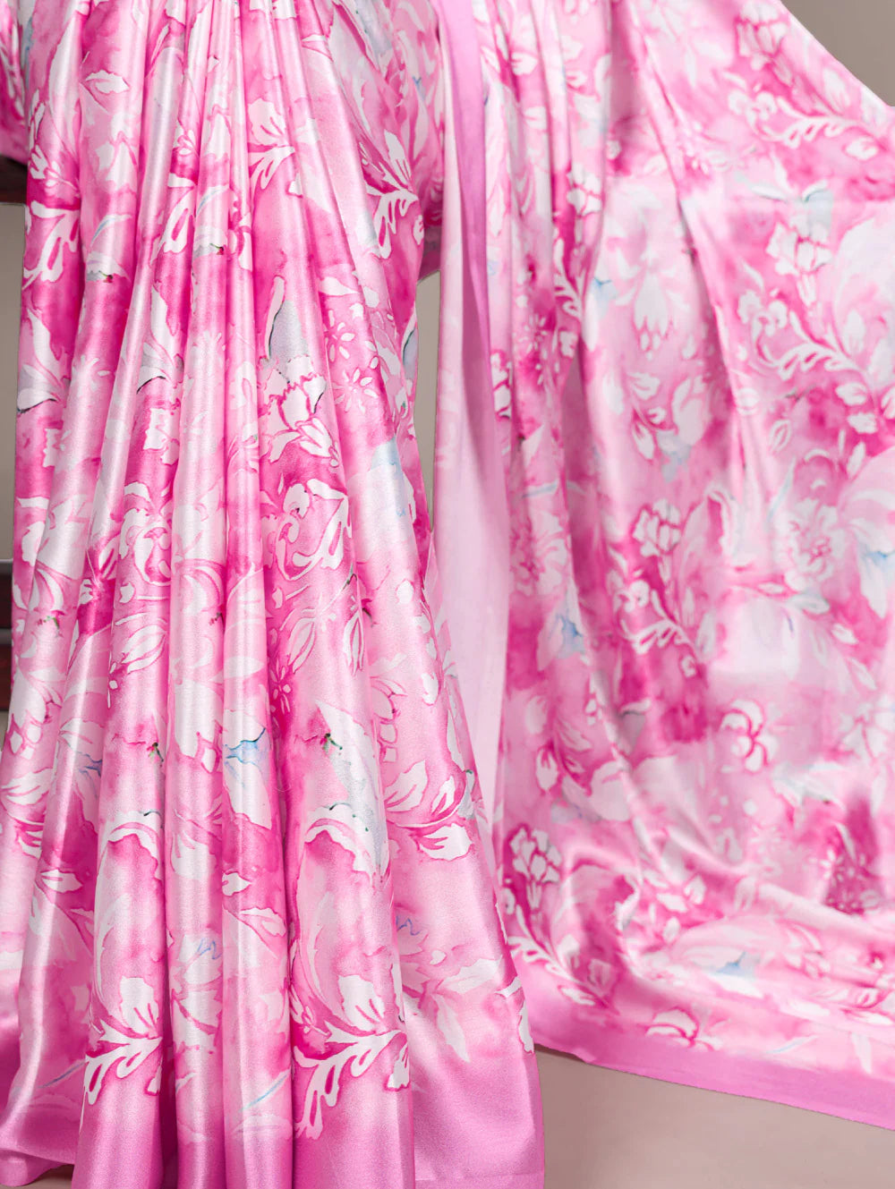Womenline Light Pink Color Satin Saree