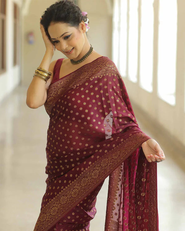 Womenline Maroon Color Banarasi Jacquard Soft Silk Saree