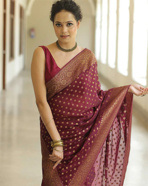 Womenline Maroon Color Banarasi Jacquard Soft Silk Saree