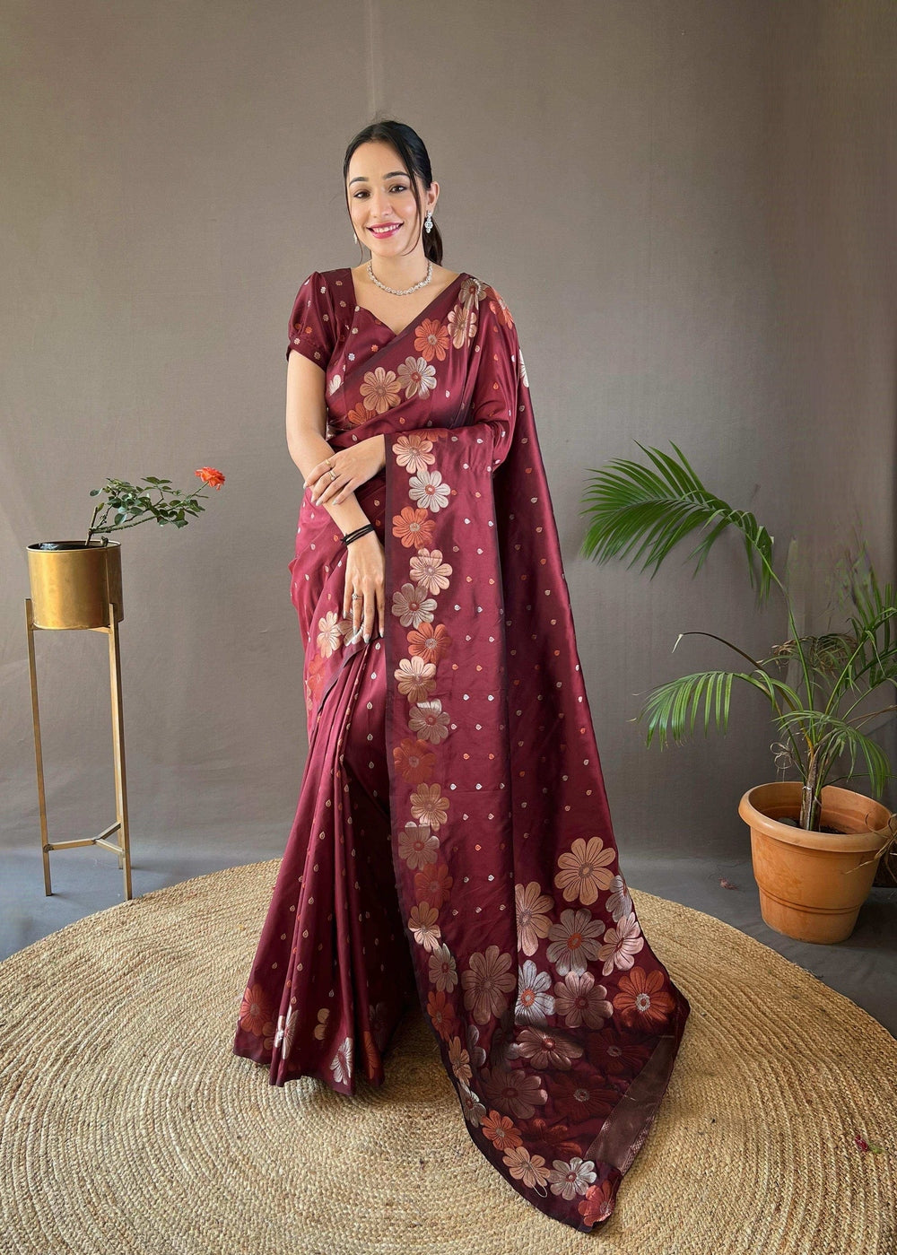 Womenline Maroon Color Banarasi Saree