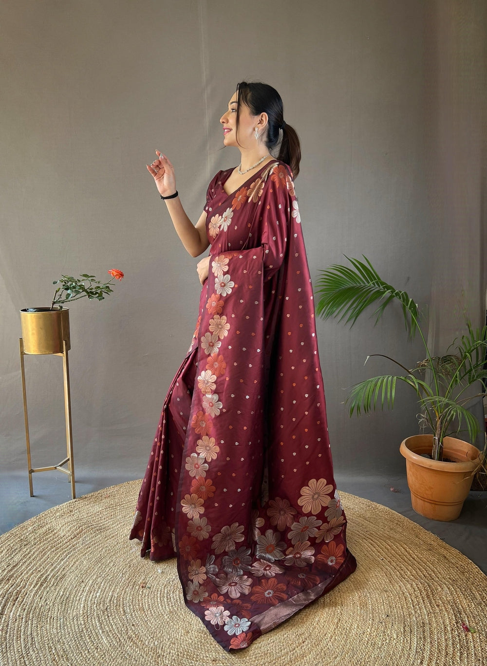 Womenline Maroon Color Banarasi Saree