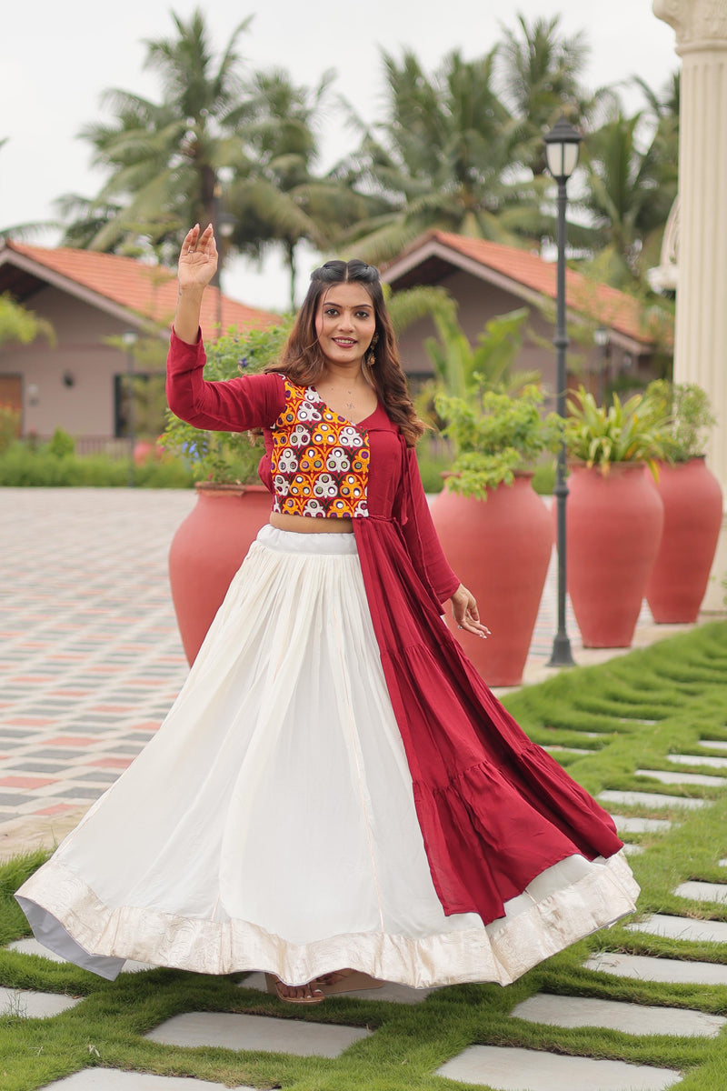 Womenline Maroon Color Cotton Navratri Lehenga Choli