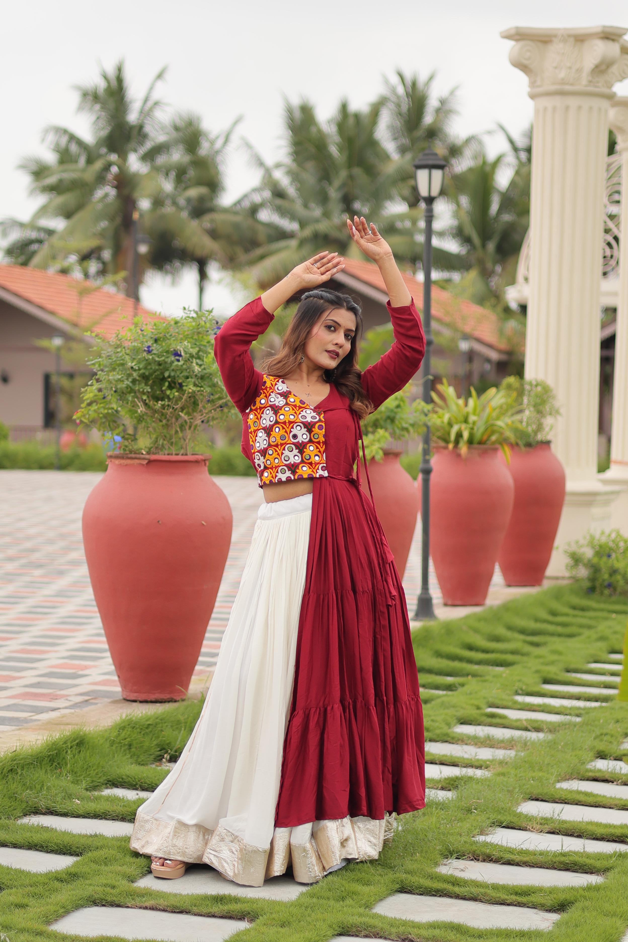 Womenline Maroon Color Cotton Navratri Lehenga Choli