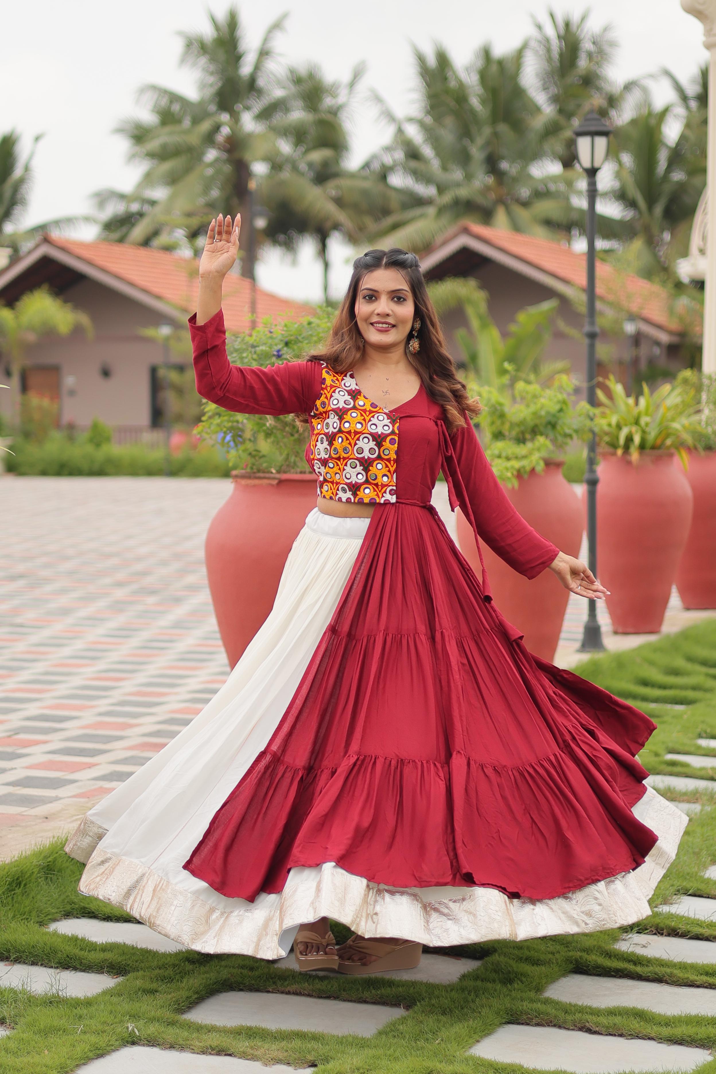 Womenline Maroon Color Cotton Navratri Lehenga Choli