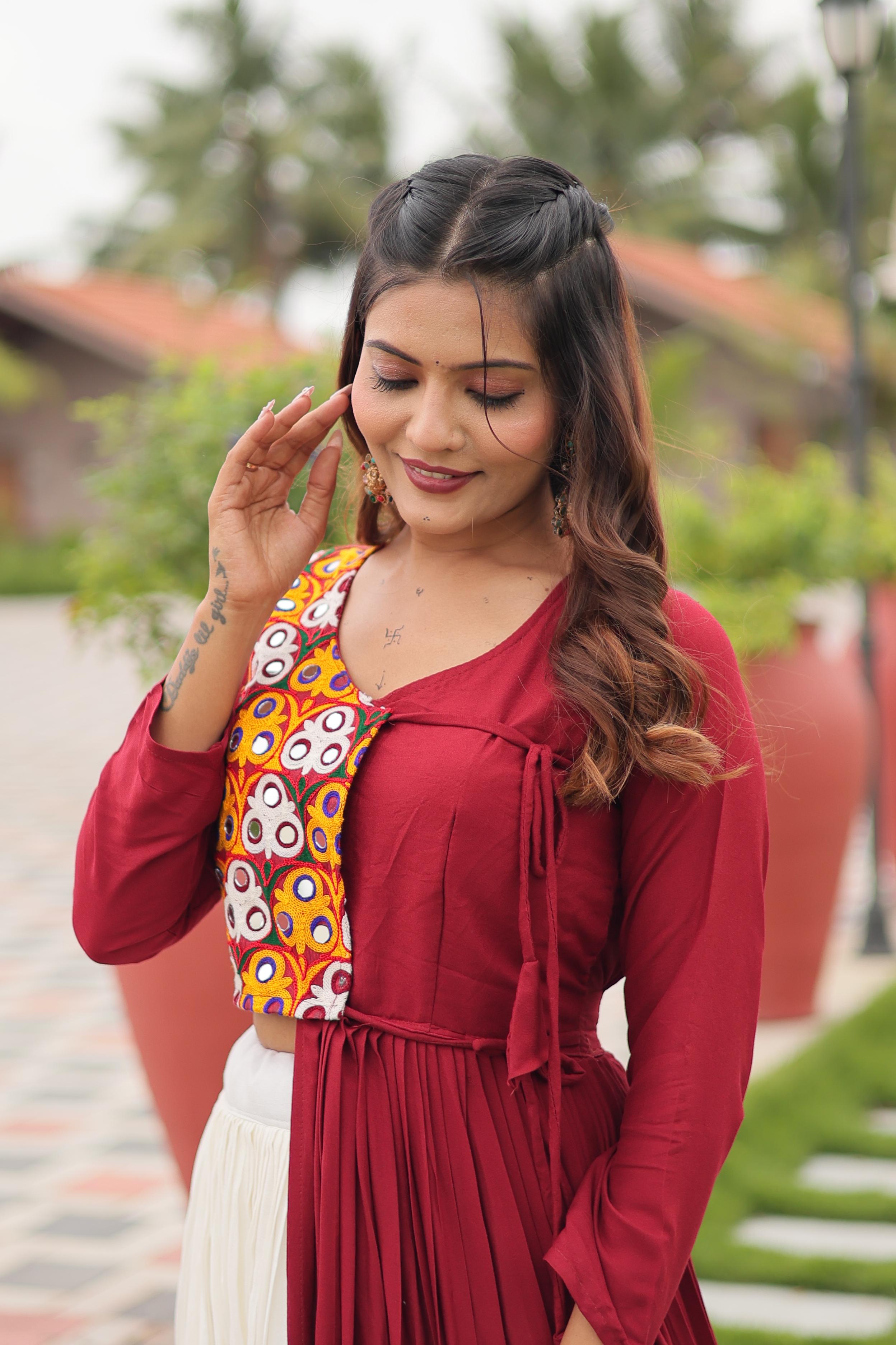 Womenline Maroon Color Cotton Navratri Lehenga Choli