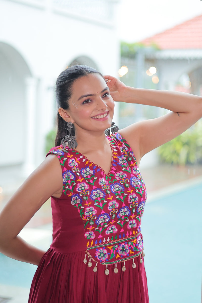 Womenline Maroon Color Reyon Navratri Gown