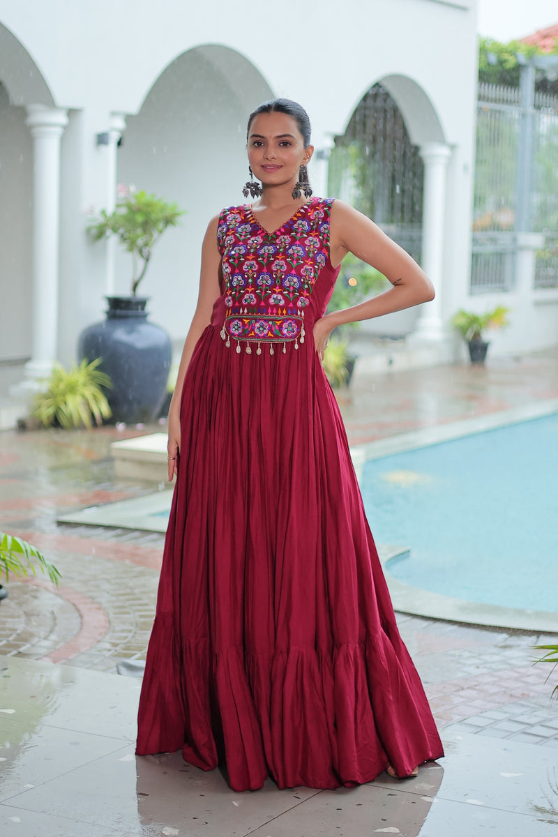 Womenline Maroon Color Reyon Navratri Gown