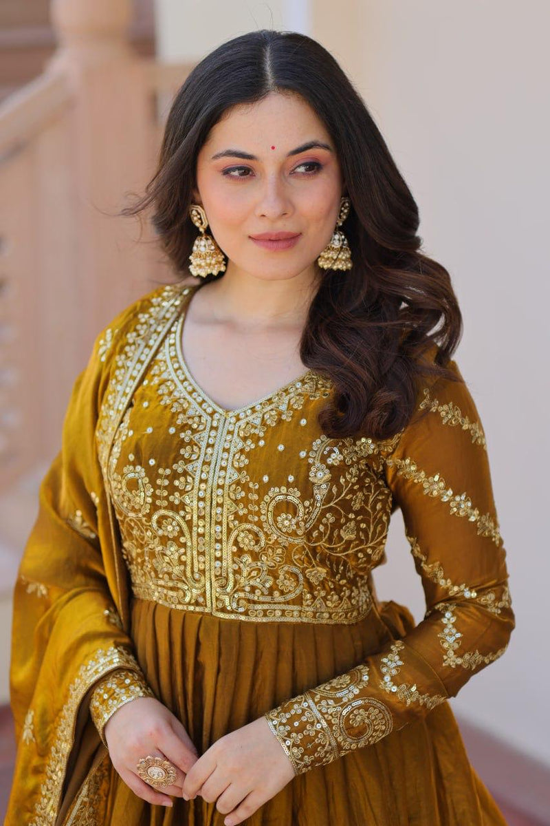 Womenline Mehandi Color Party wear Gown