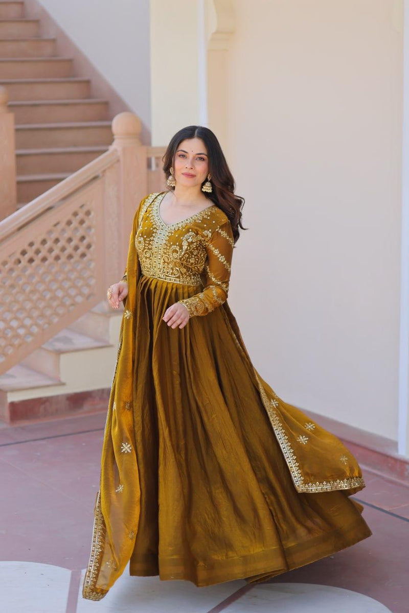Womenline Mehandi Color Party wear Gown
