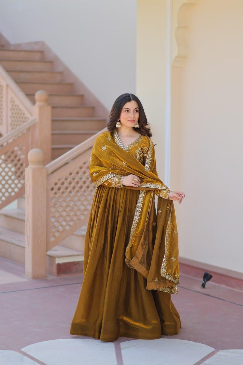 Womenline Mehandi Color Party wear Gown