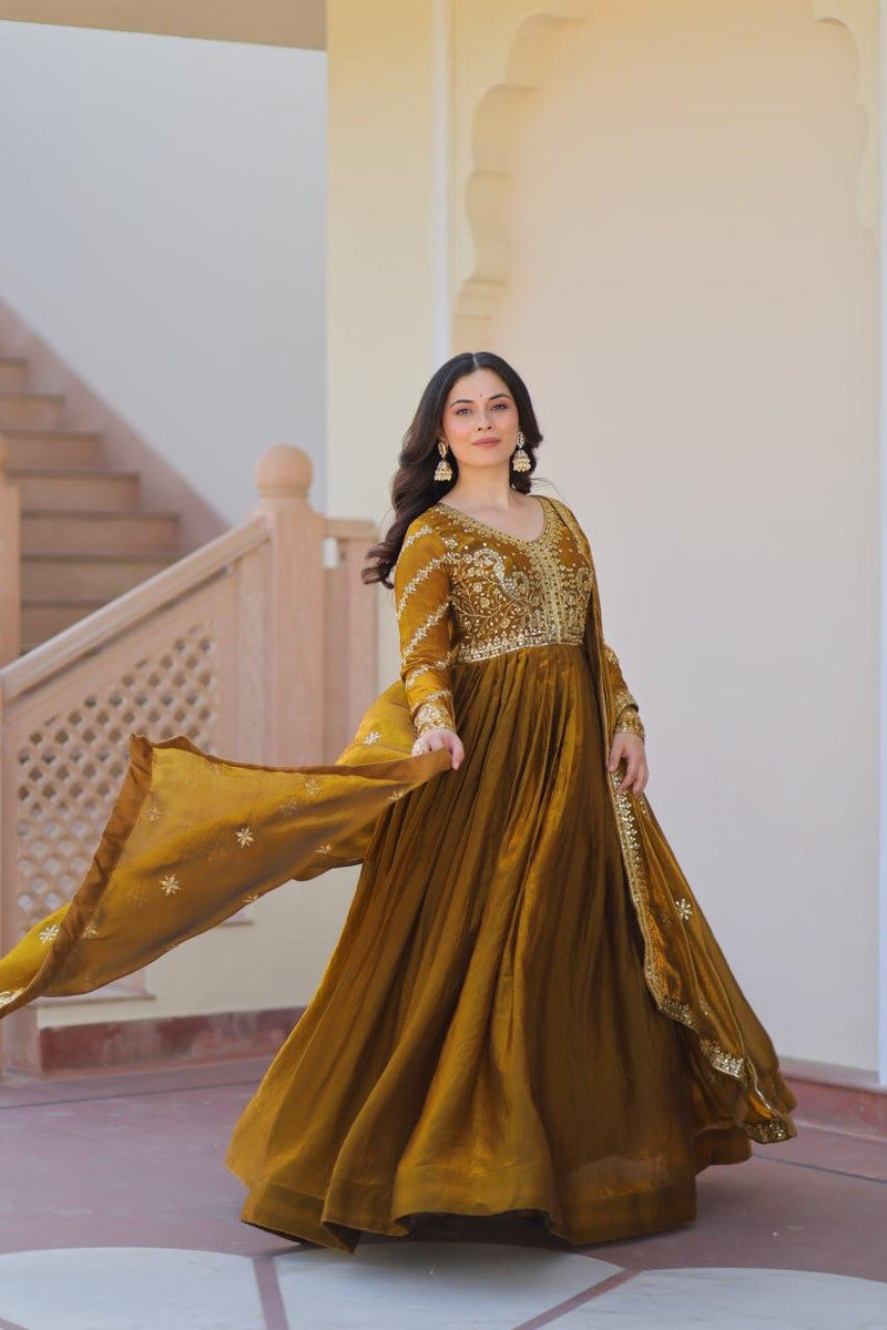 Womenline Mehandi Color Party wear Gown