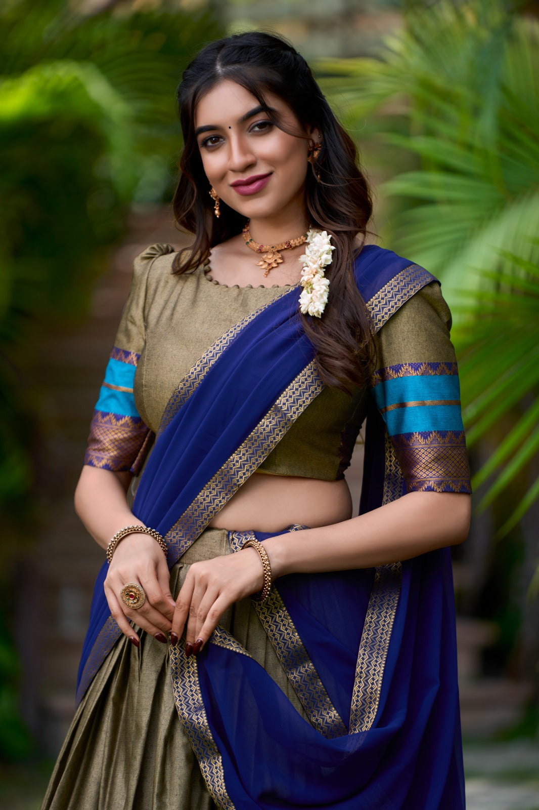 Womenline Mehndi Color Cotton Lehenga Choli