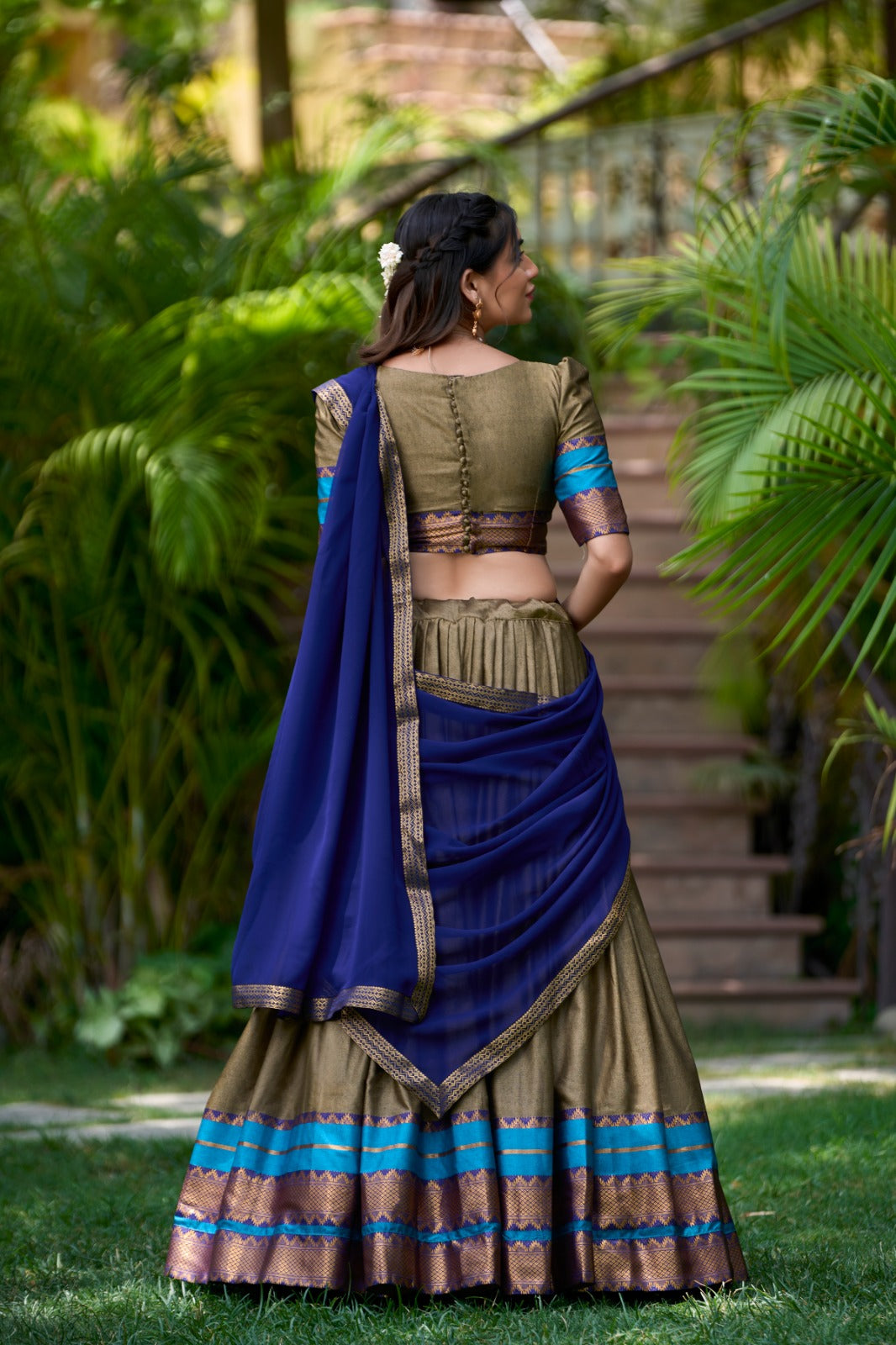 Womenline Mehndi Color Cotton Lehenga Choli
