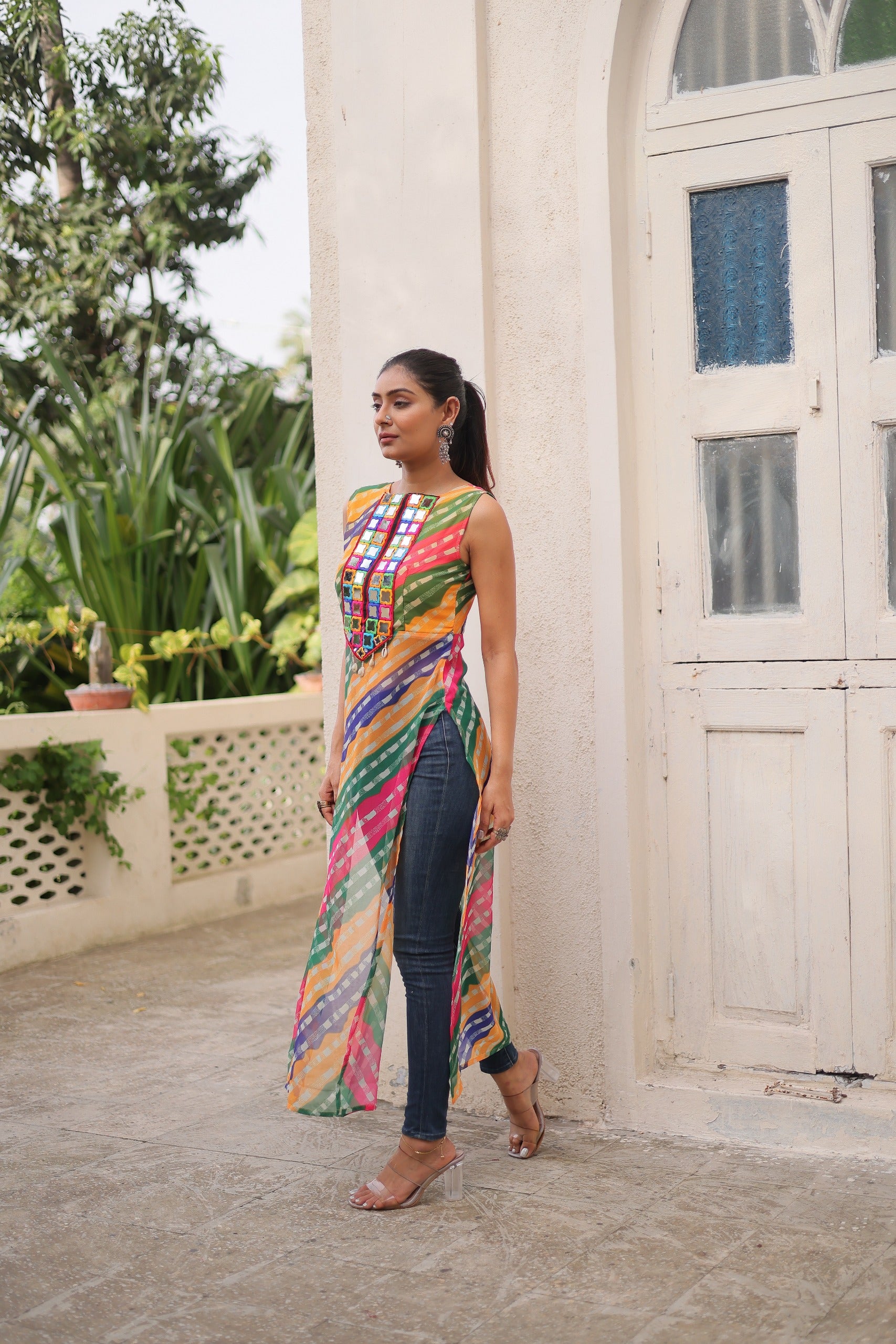 Womenline Multi Color Georgette Navratri Kurti