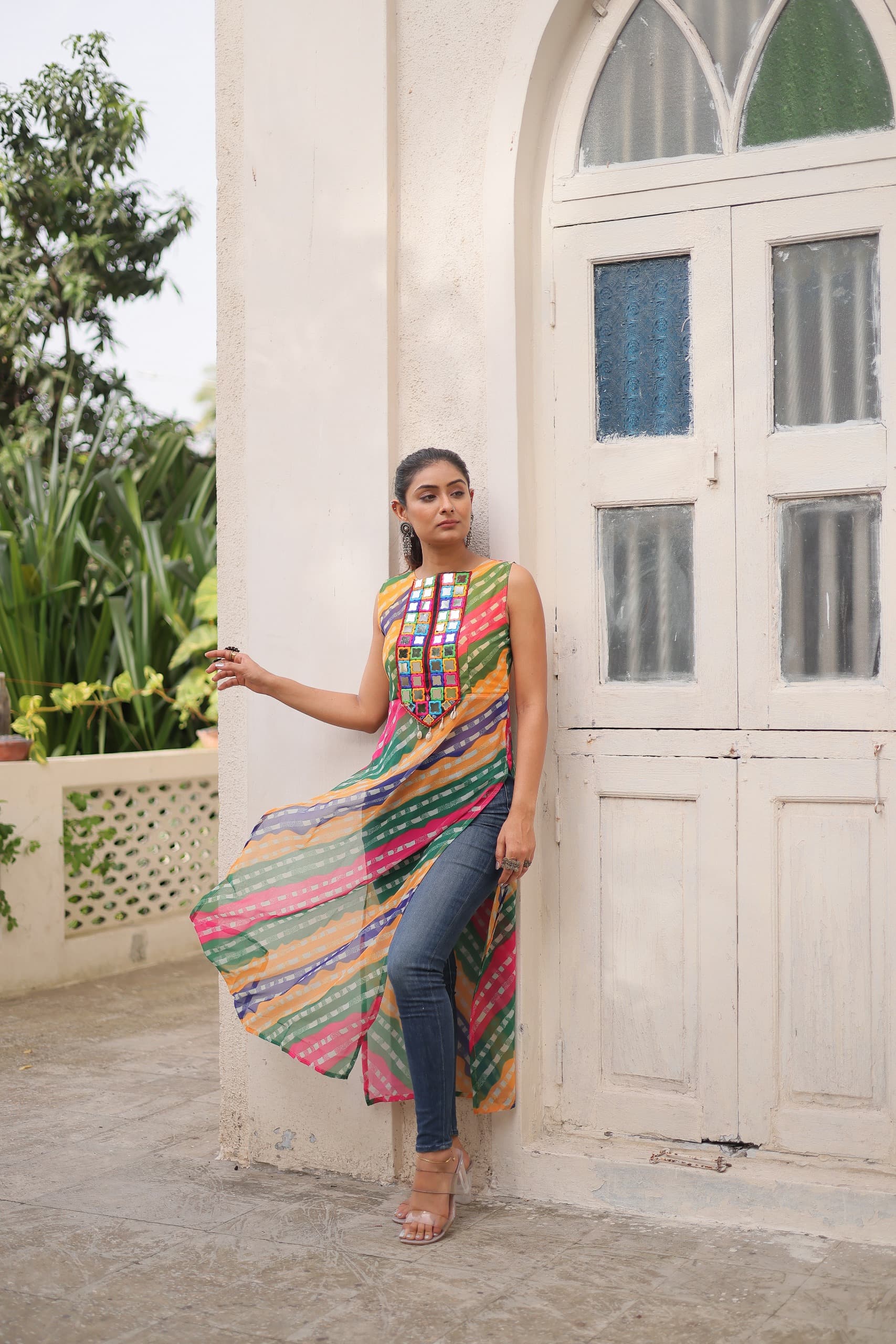 Womenline Multi Color Georgette Navratri Kurti