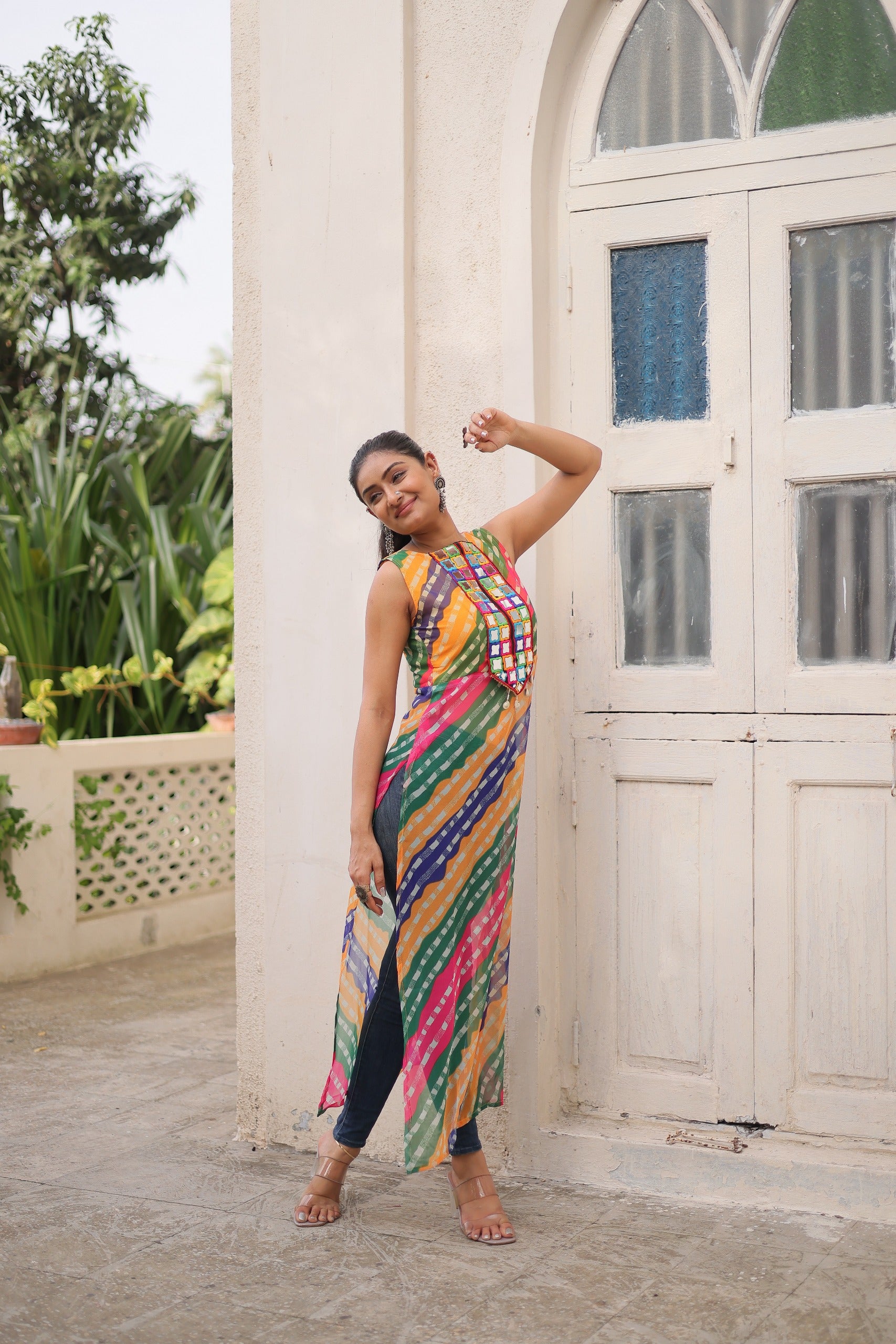 Womenline Multi Color Georgette Navratri Kurti