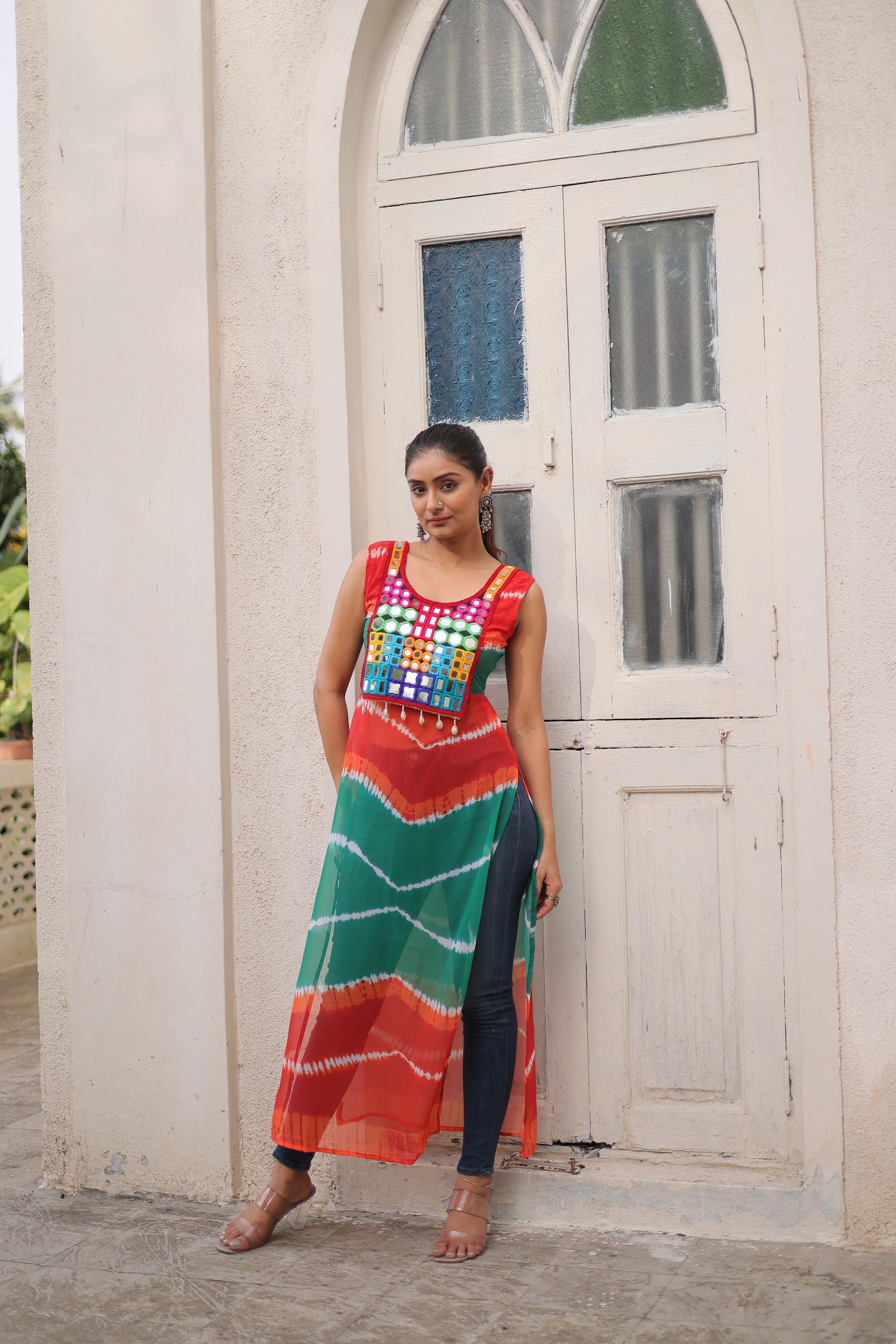 Womenline Multi Color Georgette Navratri kurti